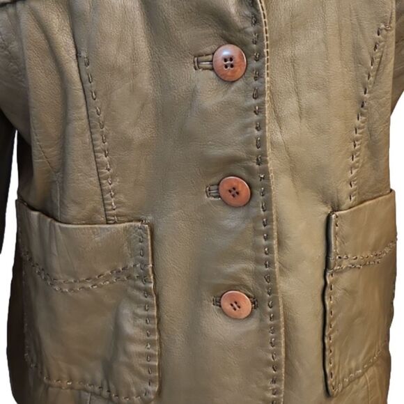 SOLD! Womens Vintage Kenneth Cole Reaction Army Green leather jacket size Medium - Picture 4 of 16